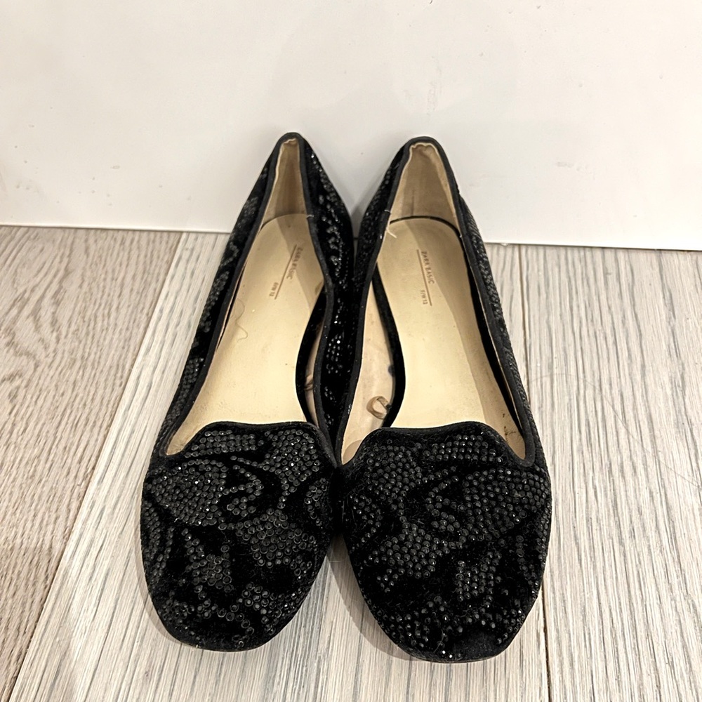 Zara black rhinestone flats sz 38